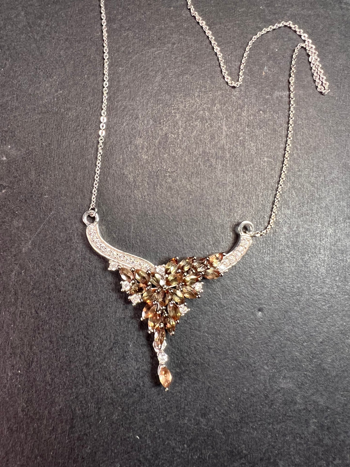 NEW Andalusite and Moissanite floral necklace in rhodium over sterling silver