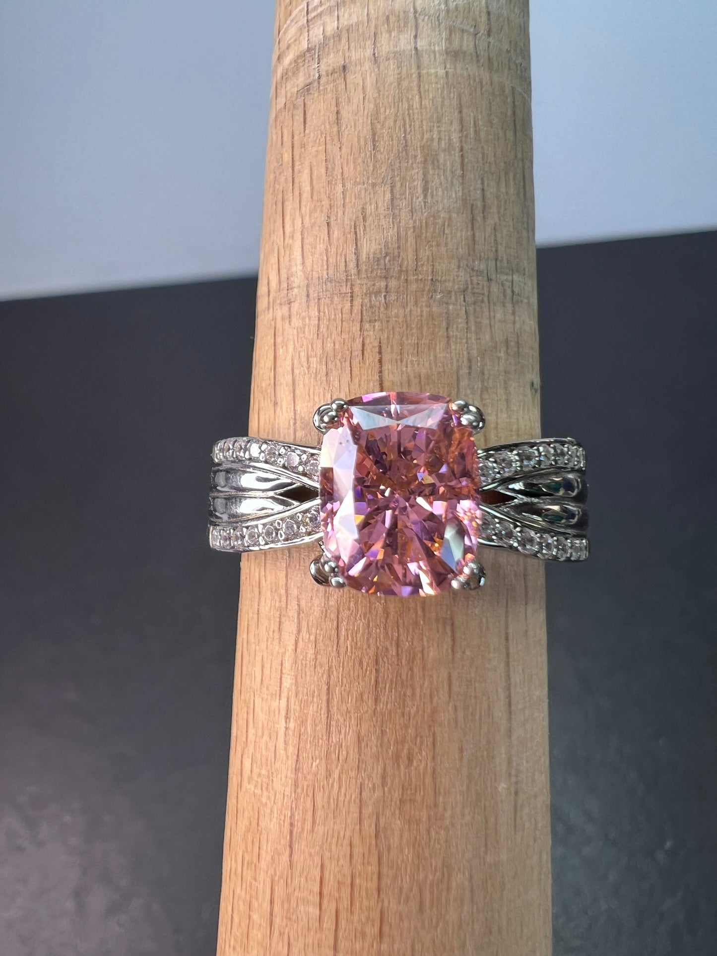 Bella Luce pink and white CZ rhodium over Sterling ring 5.01 ctw size 9