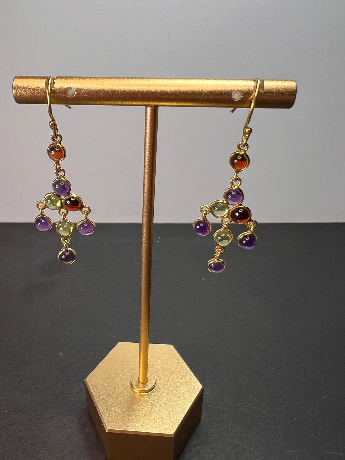 Multi gemstone chandelier earrings in gold over sterling silver