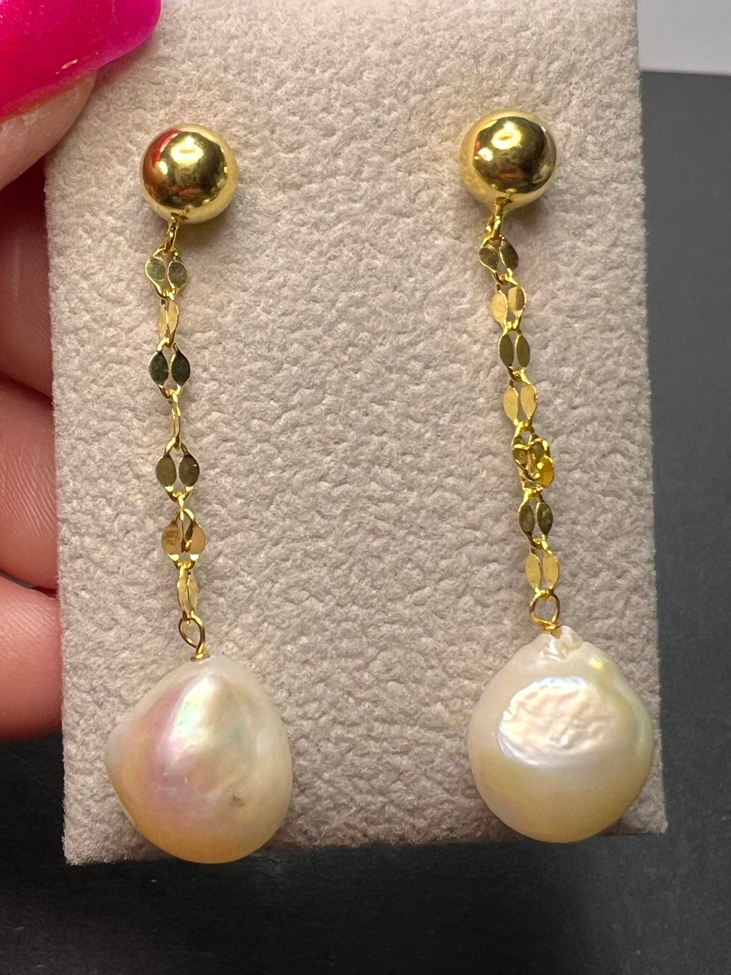 White Cultured Freshwater Pearl 18k Yellow Gold Over Sterling Silver Earrings