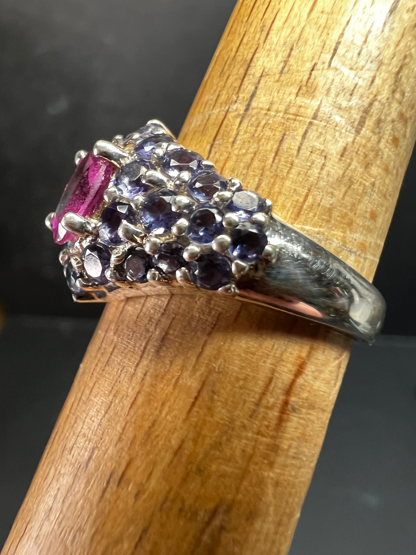 Pink Tourmaline Tanzanite Sterling Silver Cluster Ring Size 7