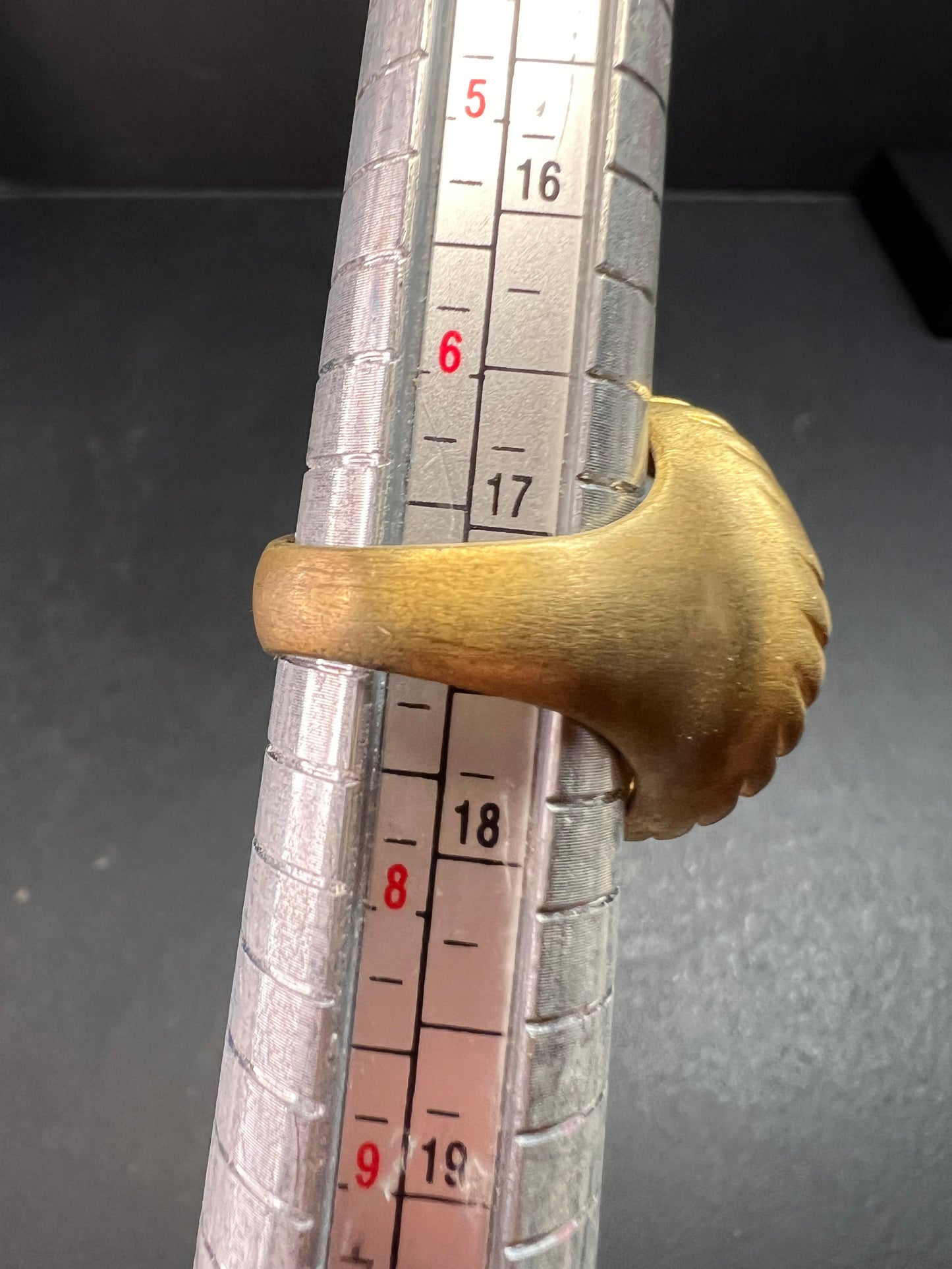 Glow By Sheila Fajl Signed Blue Agate Ring brushed 18kt Plated size 7