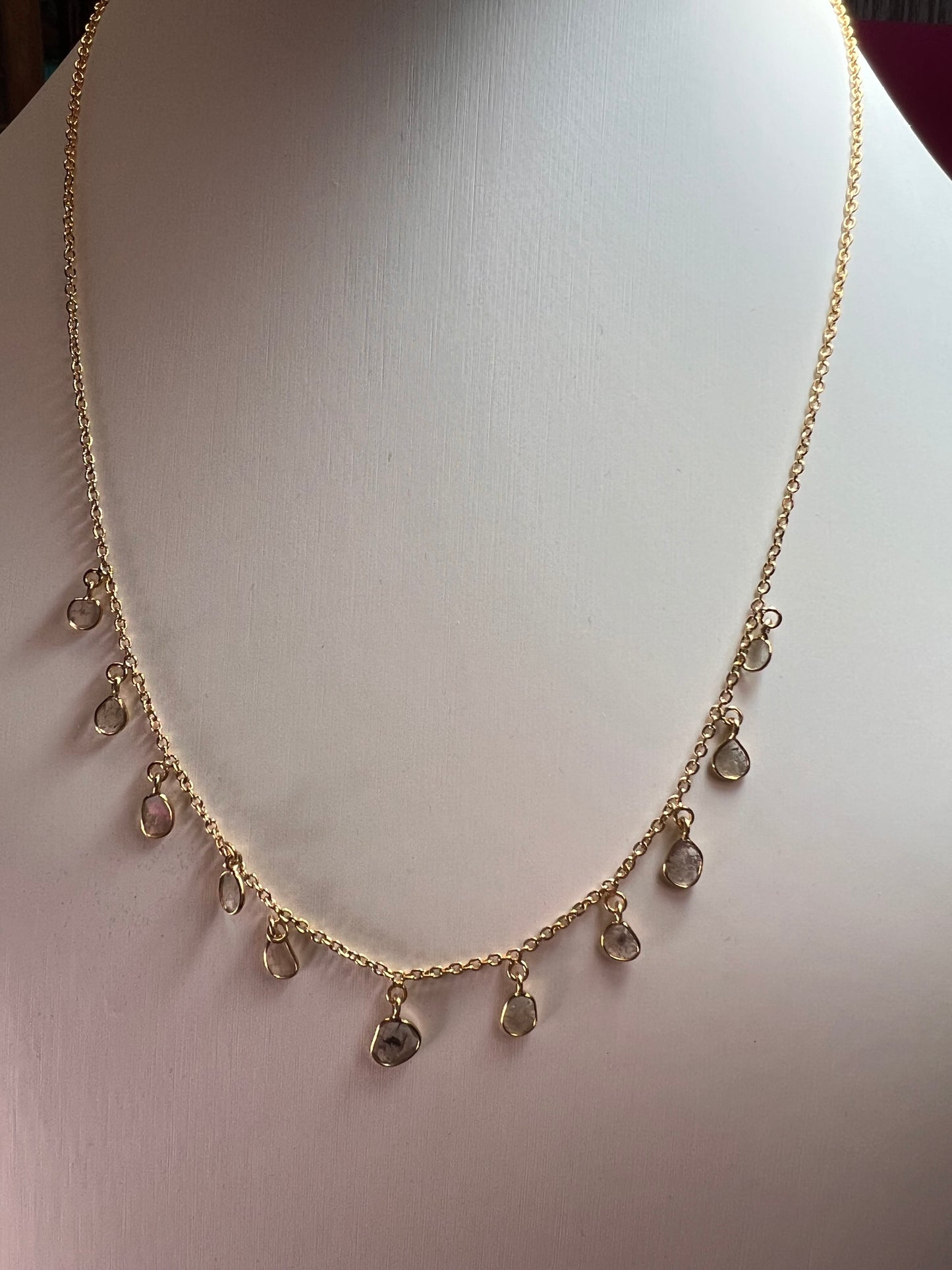 Polki diamond drop station necklace in vermeil gold over sterling silver 2.00 ctw 18-20 inches