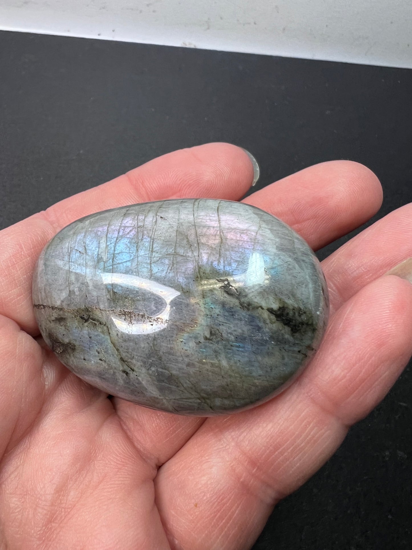 Labradorite with pink and purple rainbow flash