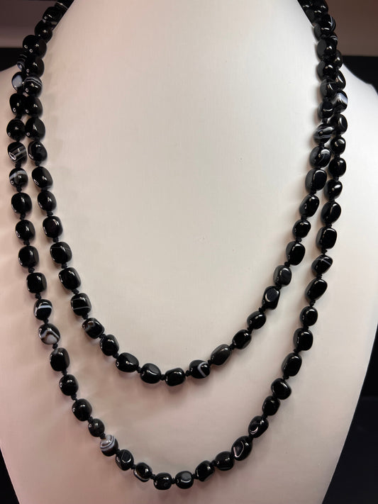 NEW Botswana agate 44 inch necklace with sterling silver clasp