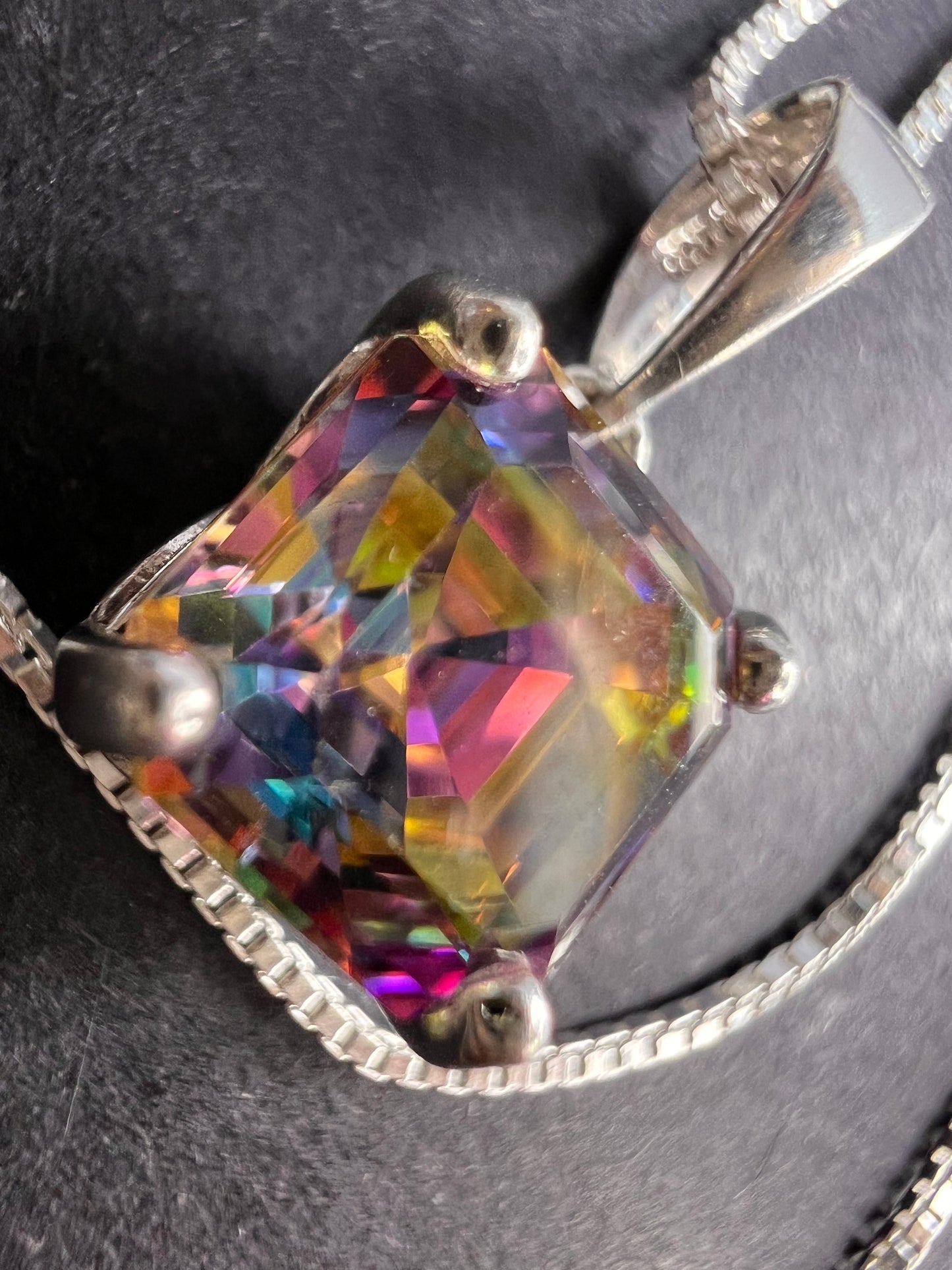 Mystic multi colored quartz gem pendant in sterling silver with chain