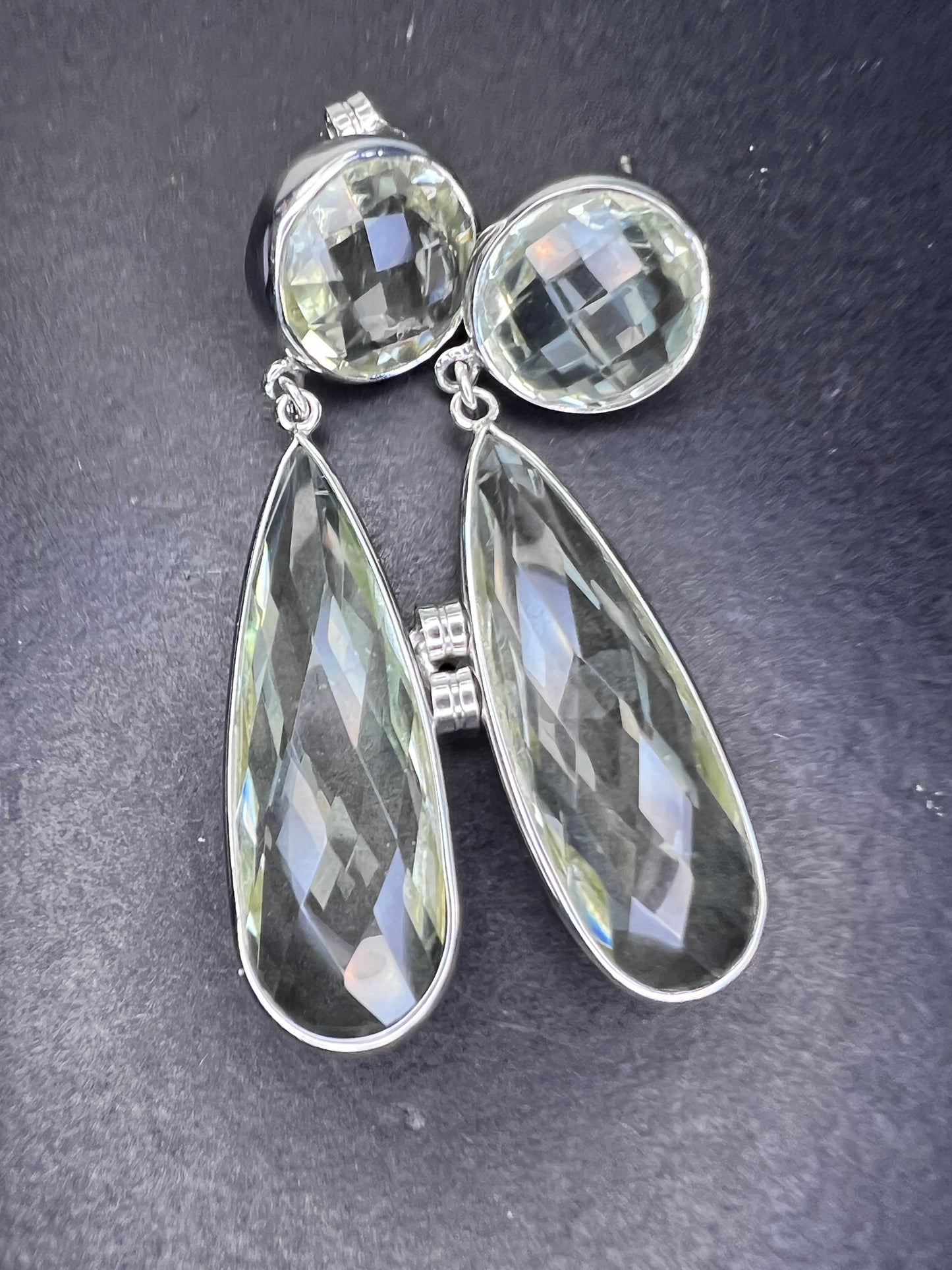 Green Prasiolite Rhodium Over Sterling Silver Dangle Earrings 30.00ctw