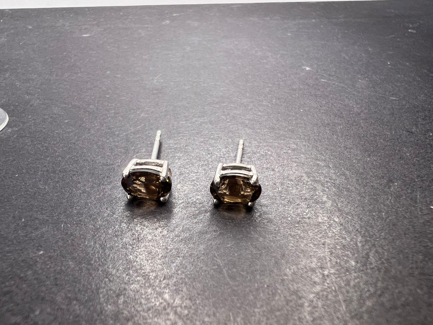 Smoky quartz stud earrings in platinum over sterling silver *NEW*