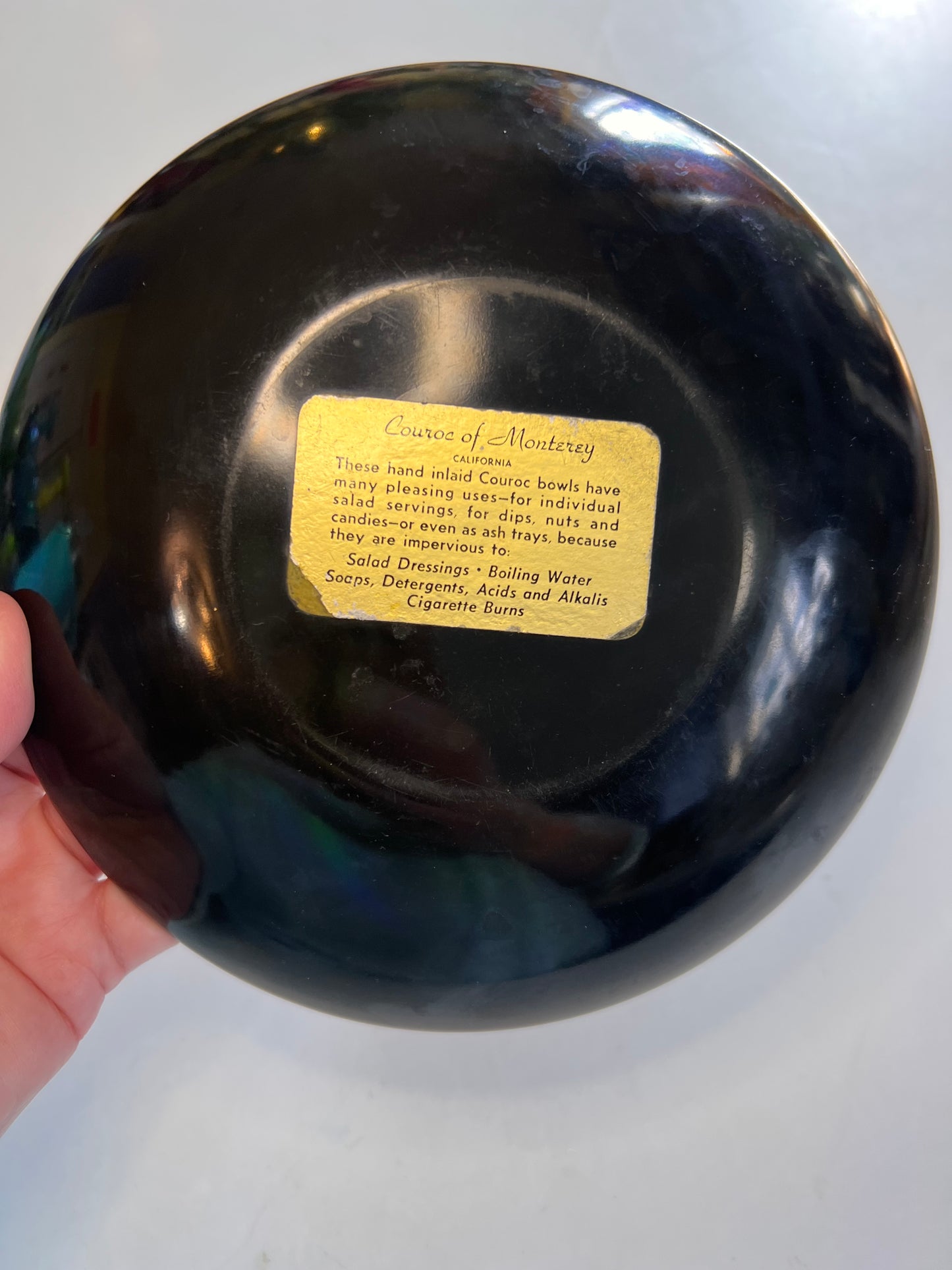 Vintage Couroc of Monterey Owl Inlay Bowl | MCM Black Resin Serving Dish 7.5"