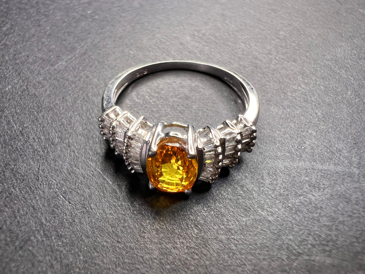 14k white gold yellow sapphire and diamond ring size 7