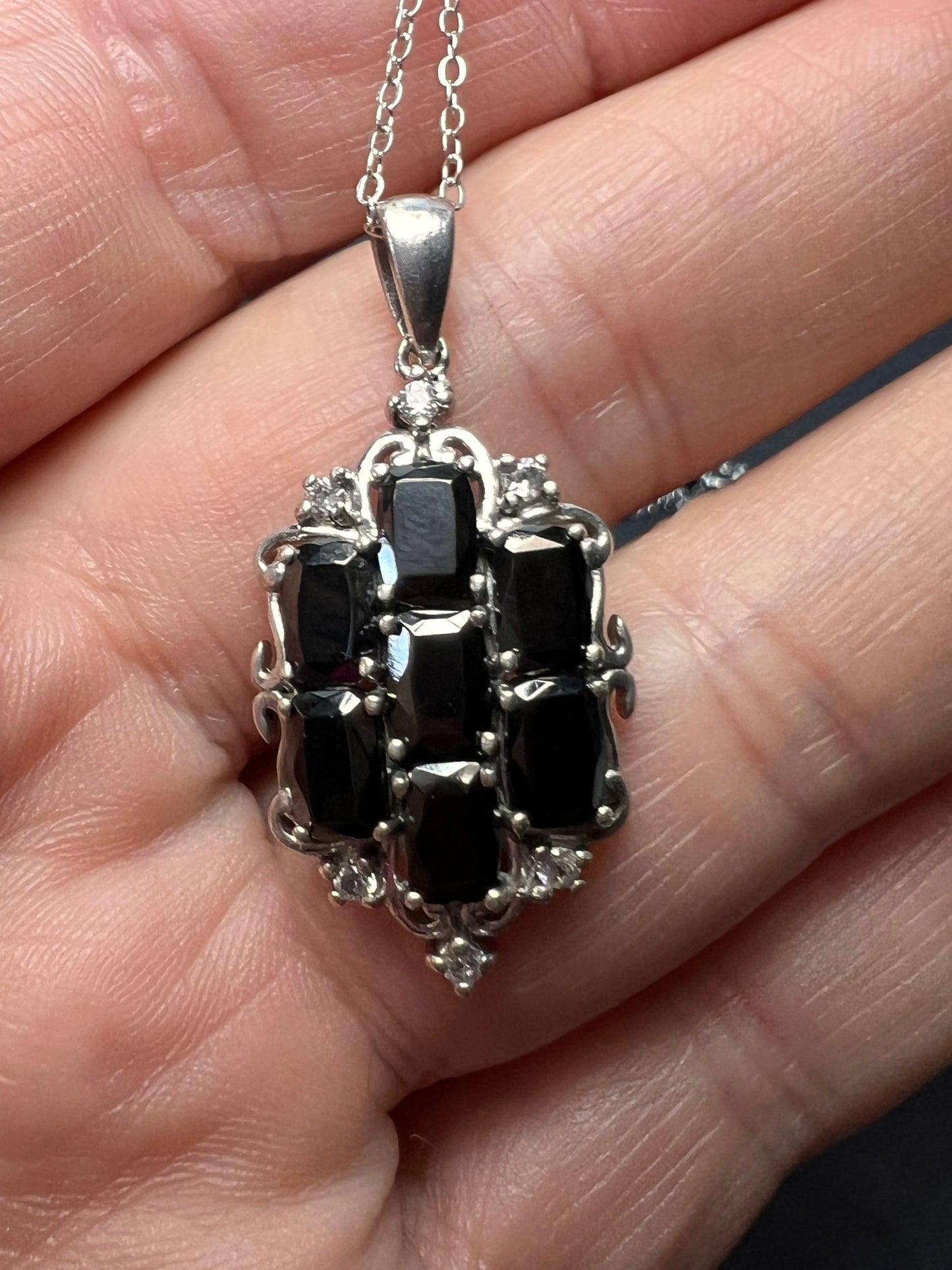 Elite shungite and white topaz sterling silver pendant and chain necklace