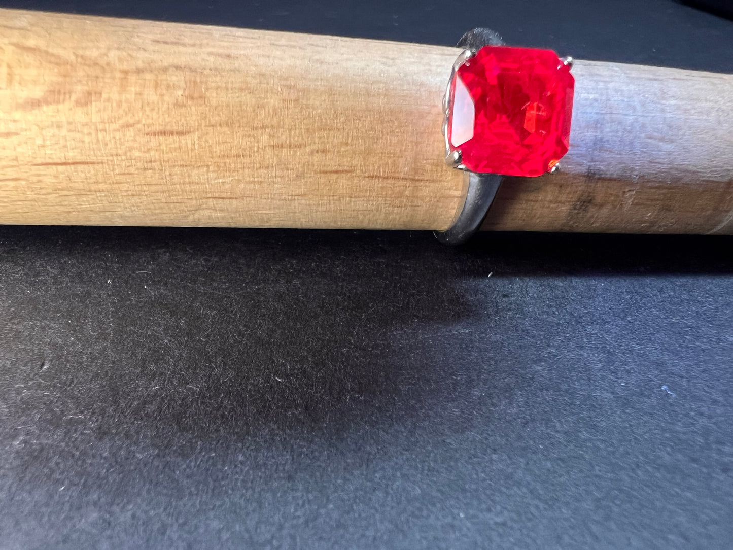 Lab created padparadscha sapphire rhodium over sterling silver solitaire ring size 9