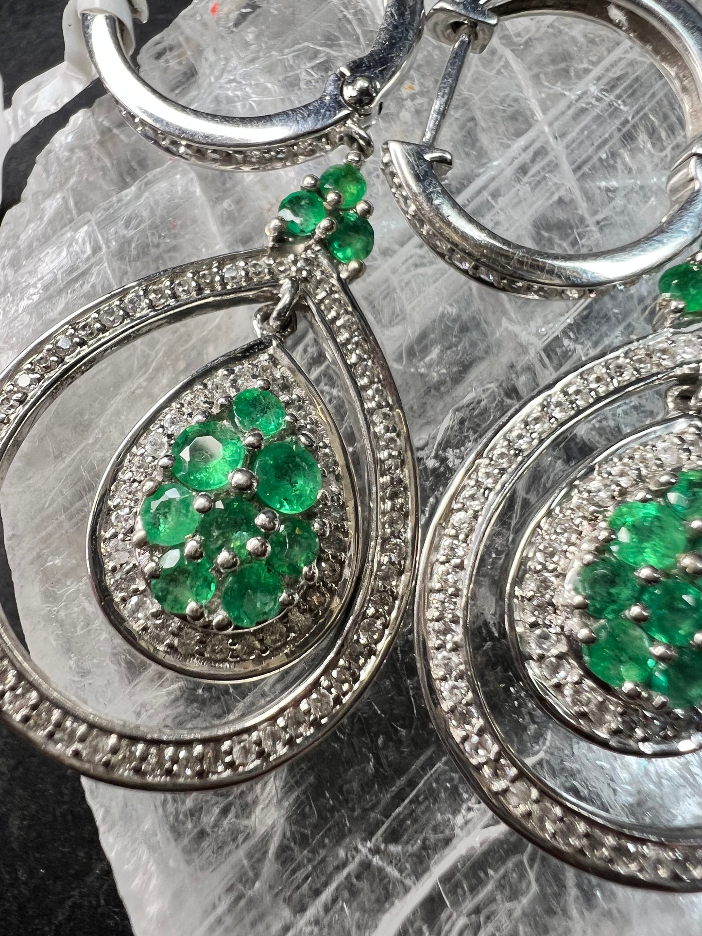 New Natural Emerald & 3.05ct Diamond 925 Silver Drop Earrings