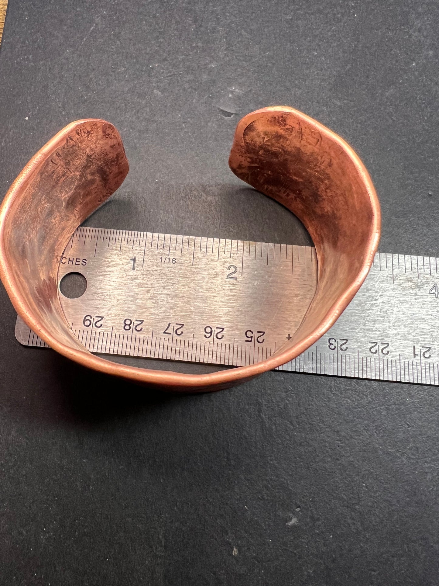 Vintage hammered copper extra wide cuff adjustable bracelet