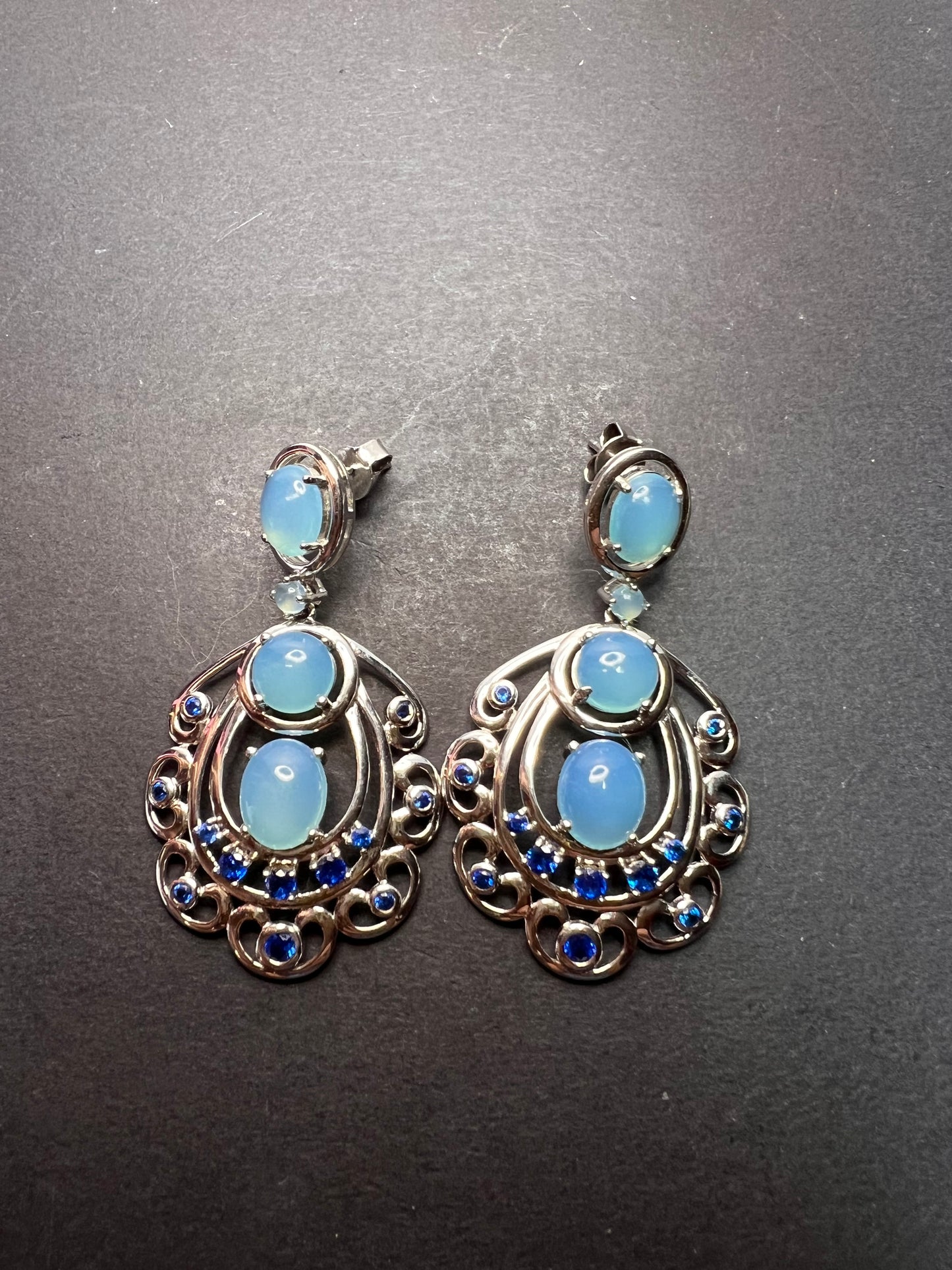 1.12CTW LAB CREATED BLUE SPINEL AND BLUE CHALCEDONY RHODIUM OVER SILVER EARRINGS