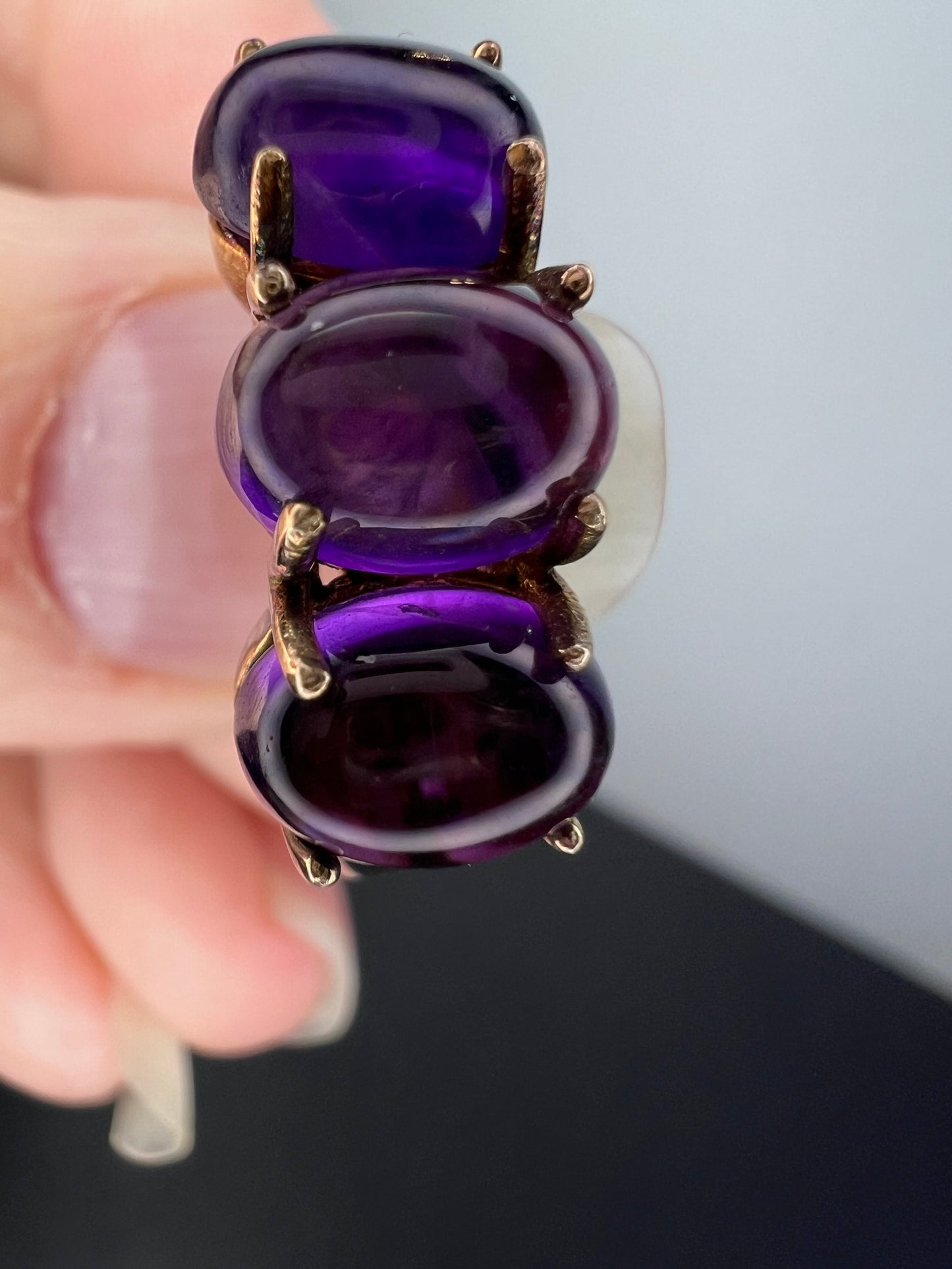 Triple amethyst stone ring in gold over sterling silver size 9