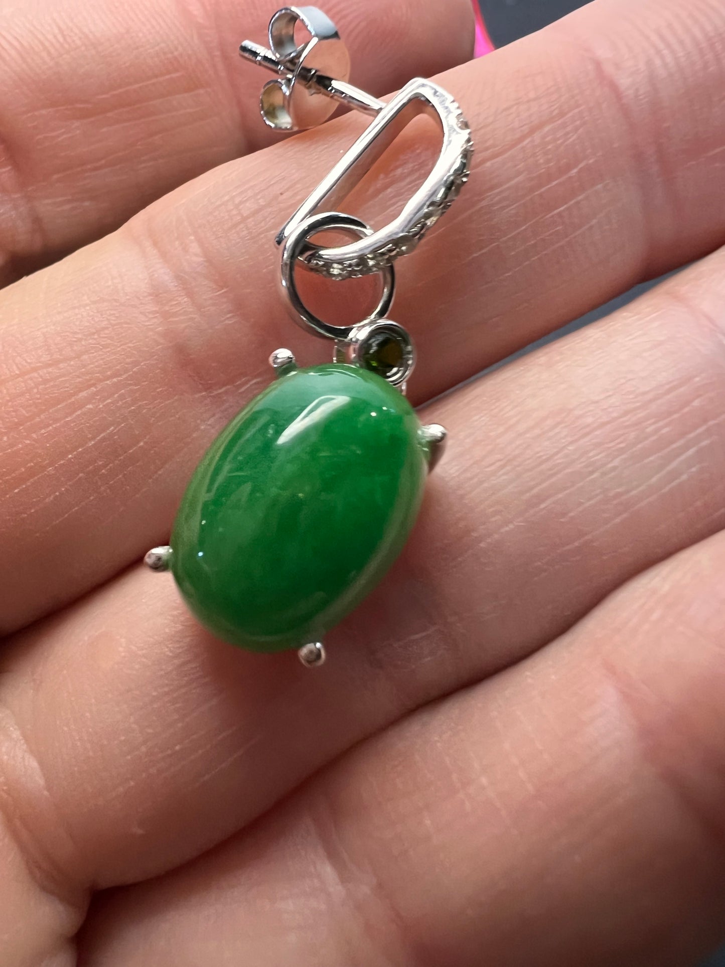 Jade and chrome diopside sterling silver earrings