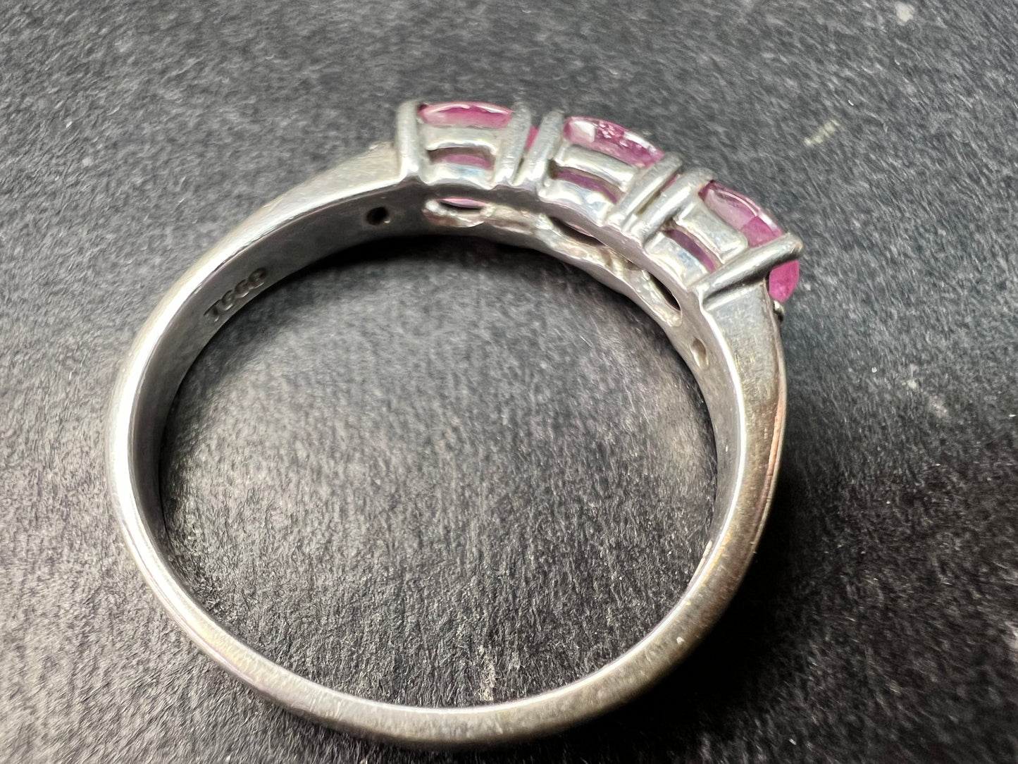 Pink Sapphire & White Zircon Sterling Silver Ring Size 9