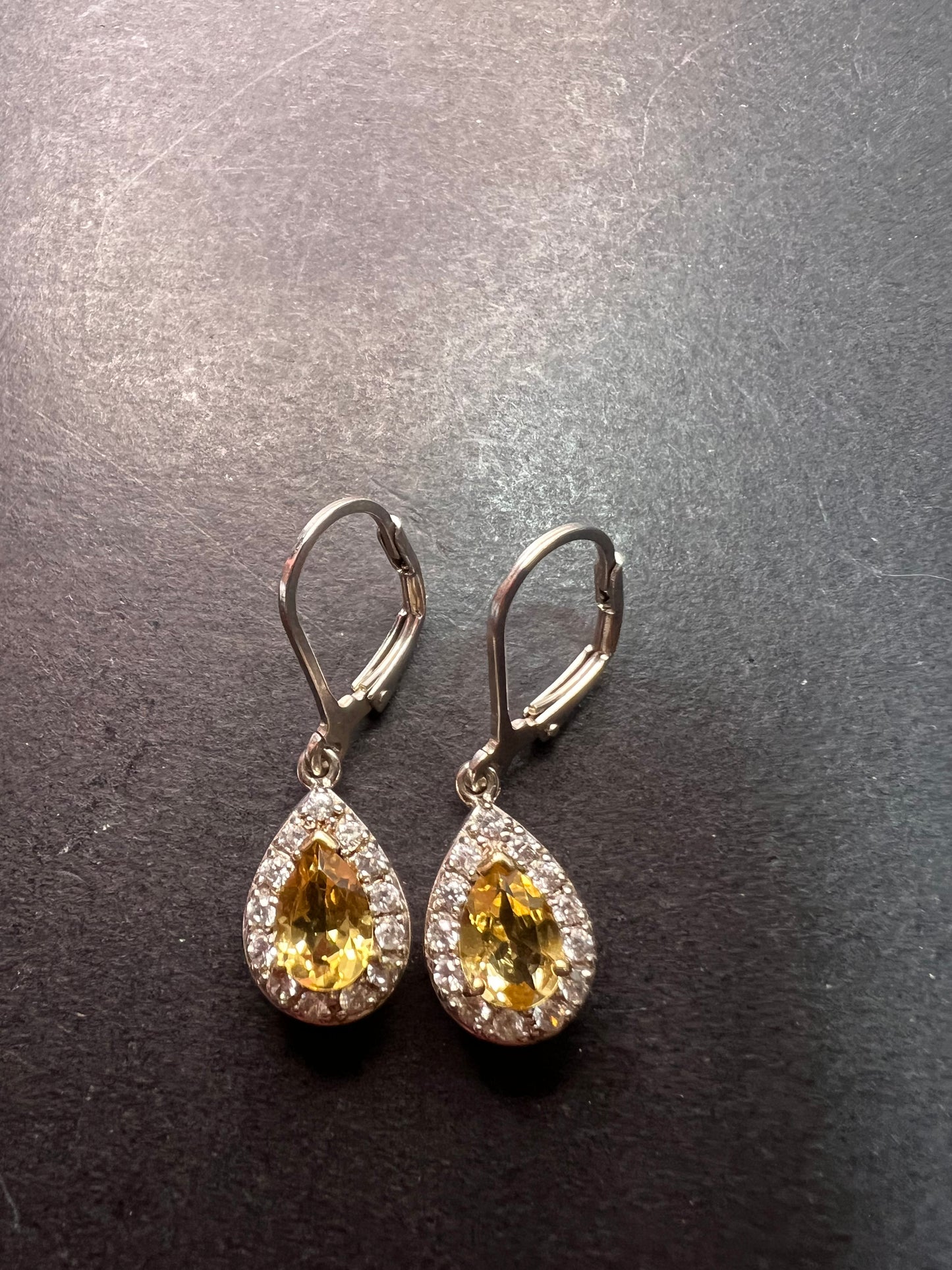 Brazilian heliodor and white zircon teardrop earrings in sterling silver