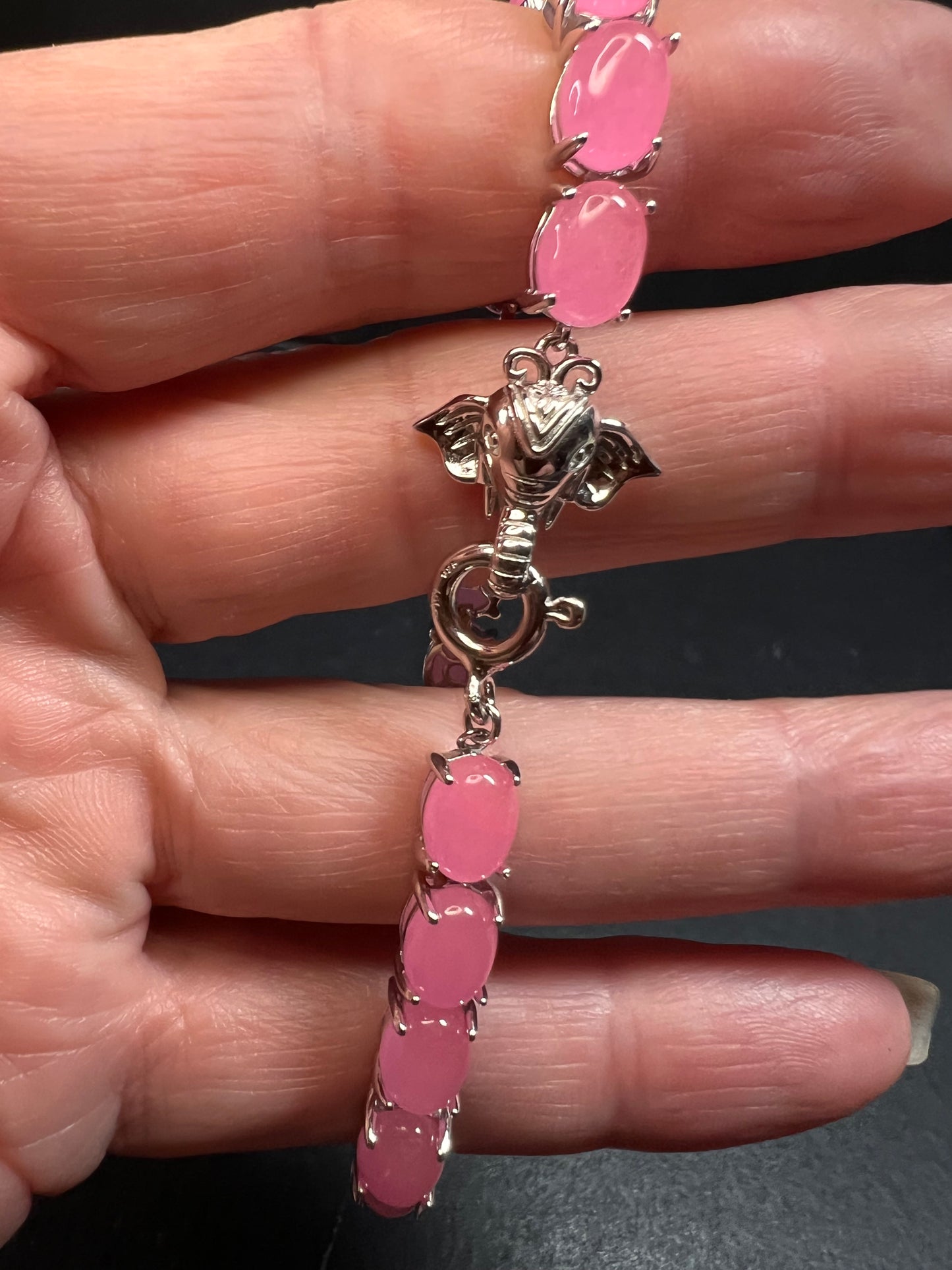 NEW Pink Jade sterling silver elephant tennis bracelet