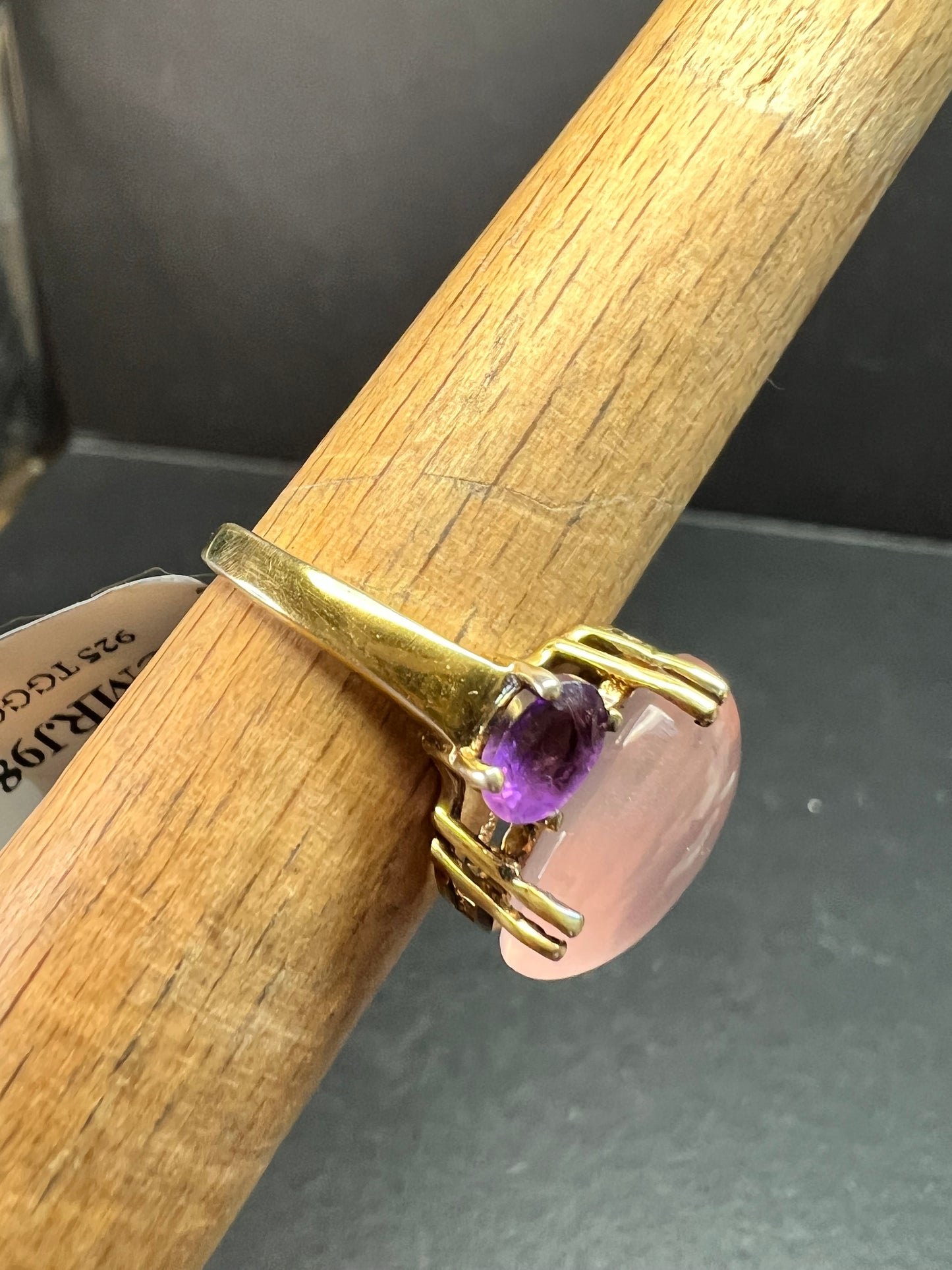Rose Quartz & Amethyst Gold Plated 925 Ring Size 7 NWT