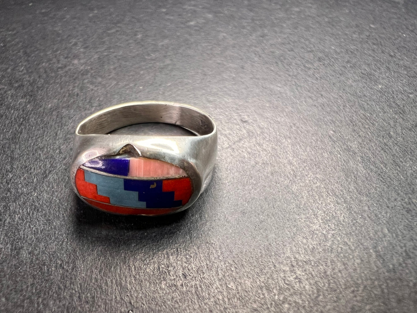 Vintage 925 Sterling Silver Southwest Mosaic Inlay Ring Size 7