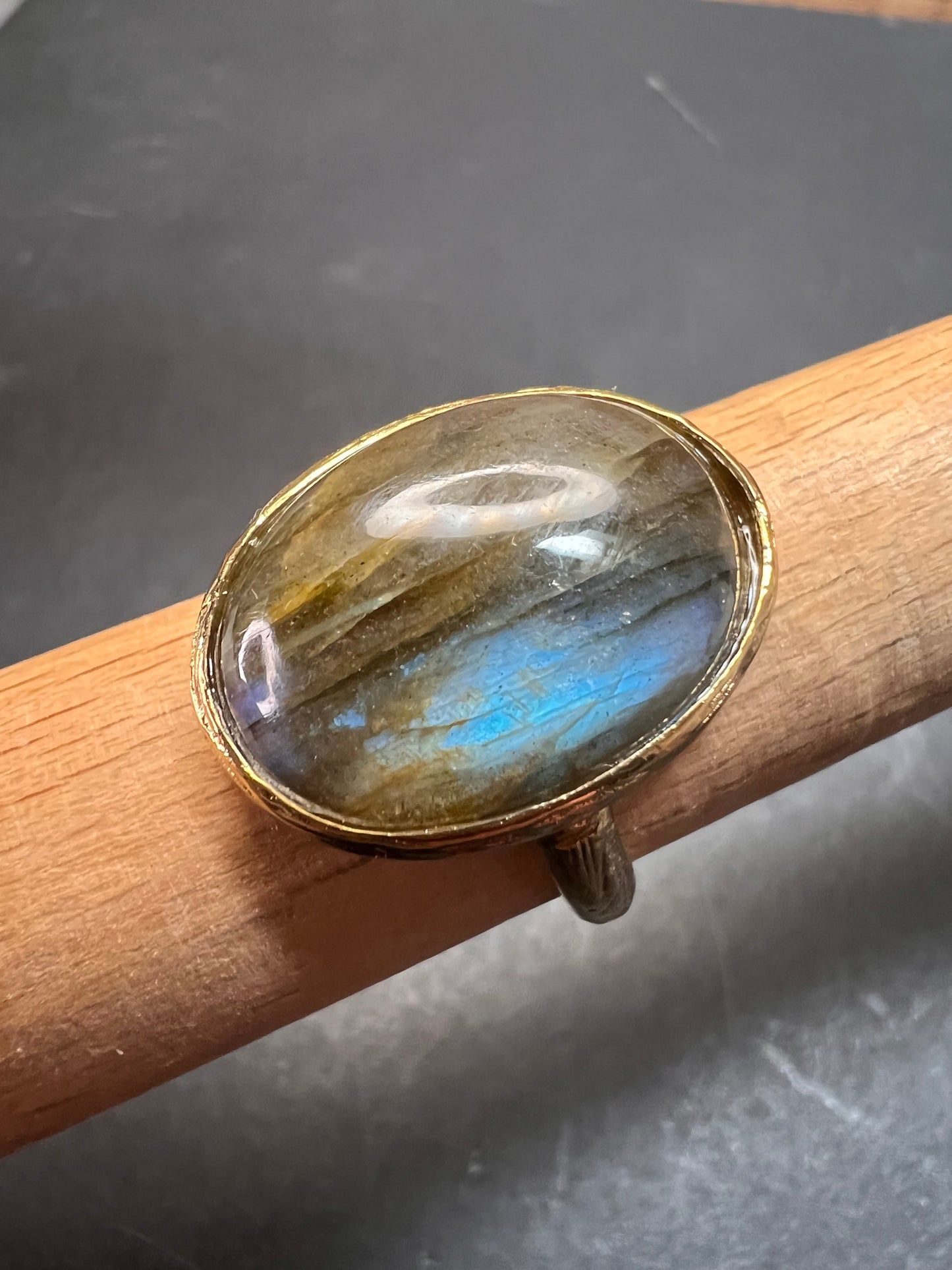 SIG Labradorite size 9 ring in gold tone