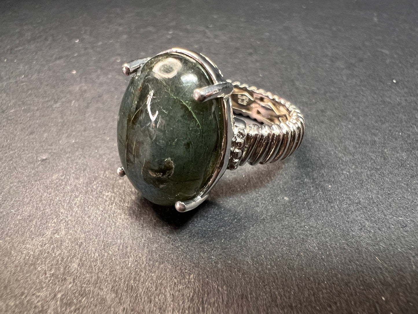 NEW labradorite ring in platinum over brass size 8