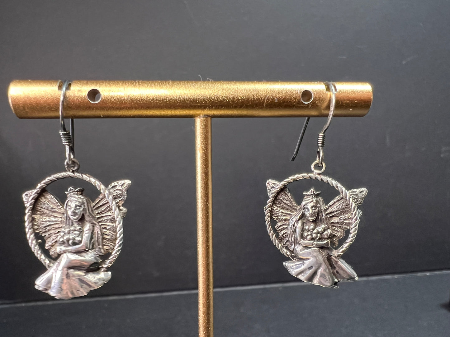 Vintage Sterling Silver Fairy Earrings • Detailed Wings & Floral Motif