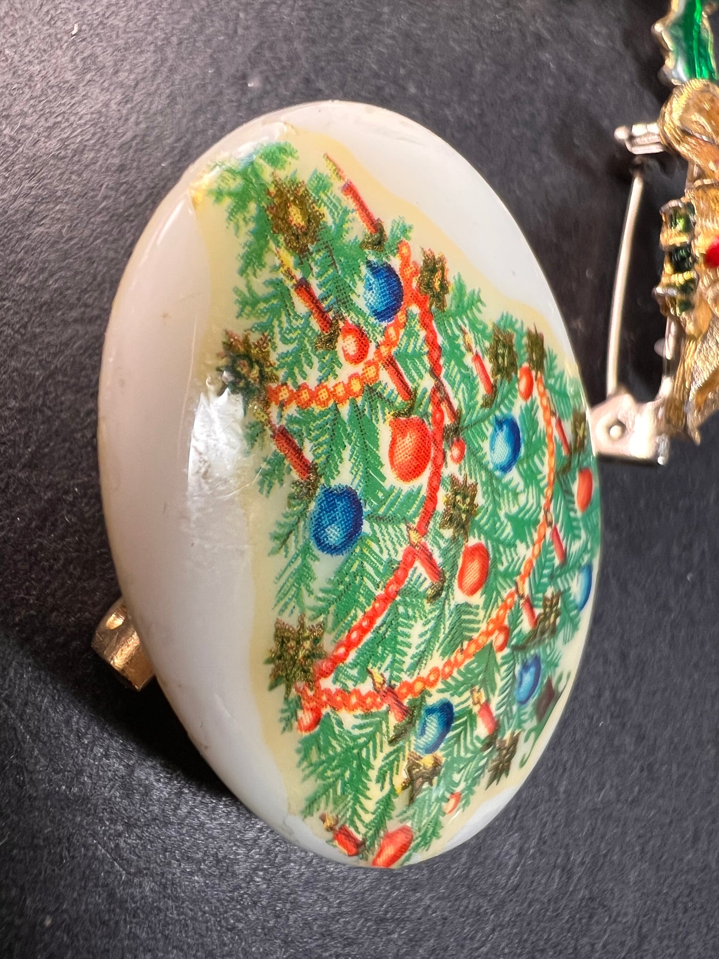 Vintage Christmas Brooch Lot of 6 Holiday Wreath Cat Tree Enamel Pins