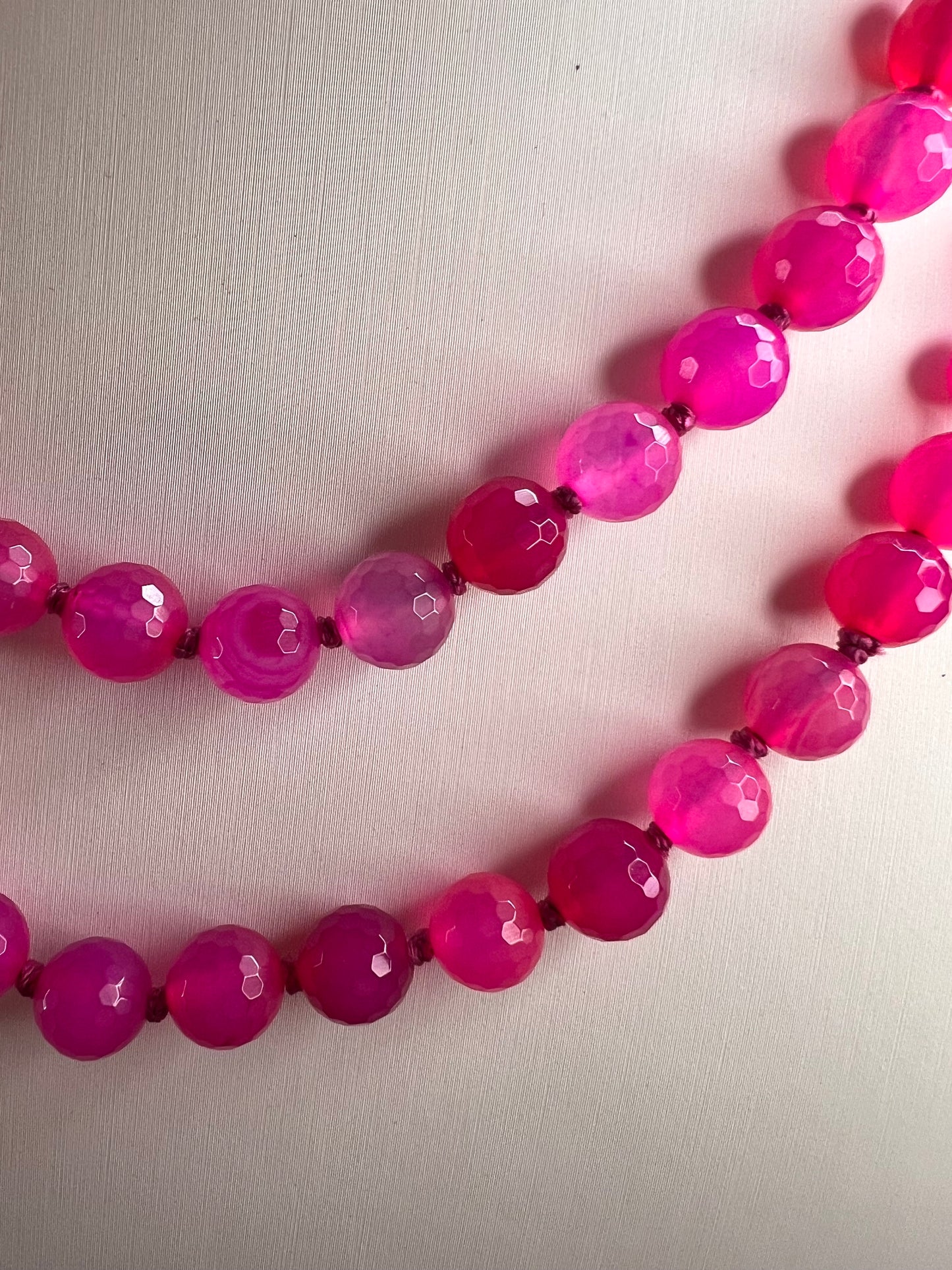 NEW fuchsia pink dyed agate 36 inch knotted bead necklace with sterling silver clasp