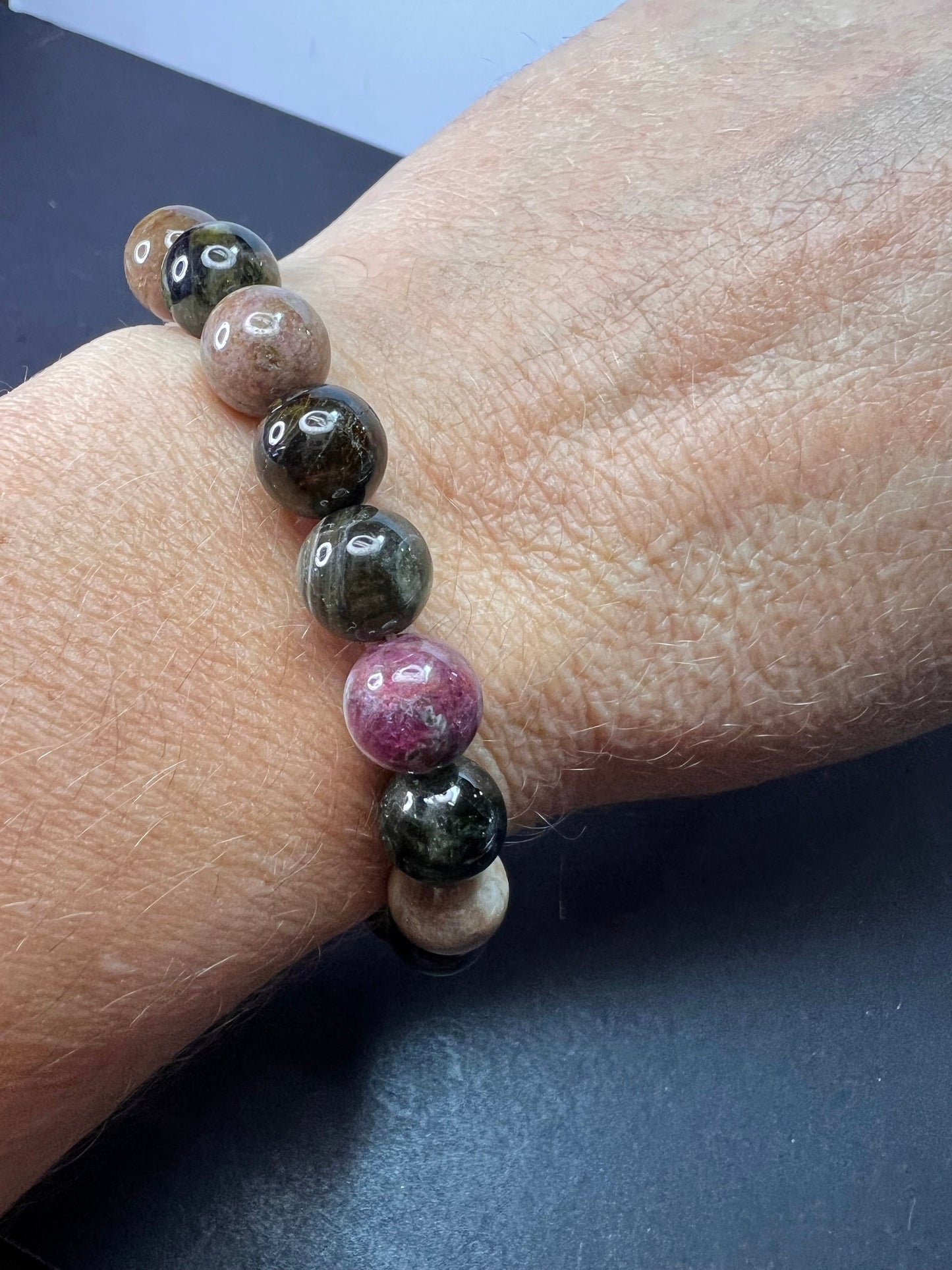 Multi tourmaline sterling silver bolo bracelet