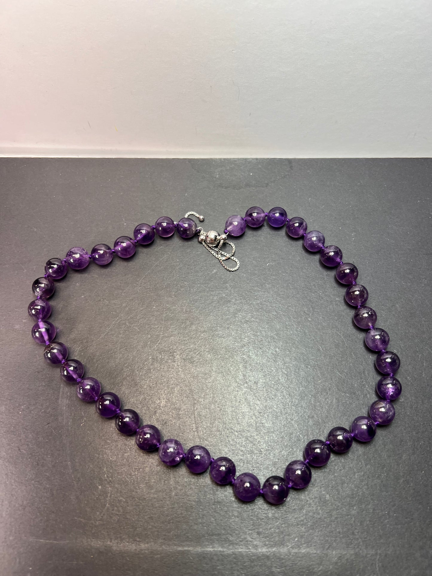 Amethyst knotted sterling silver bolo necklace