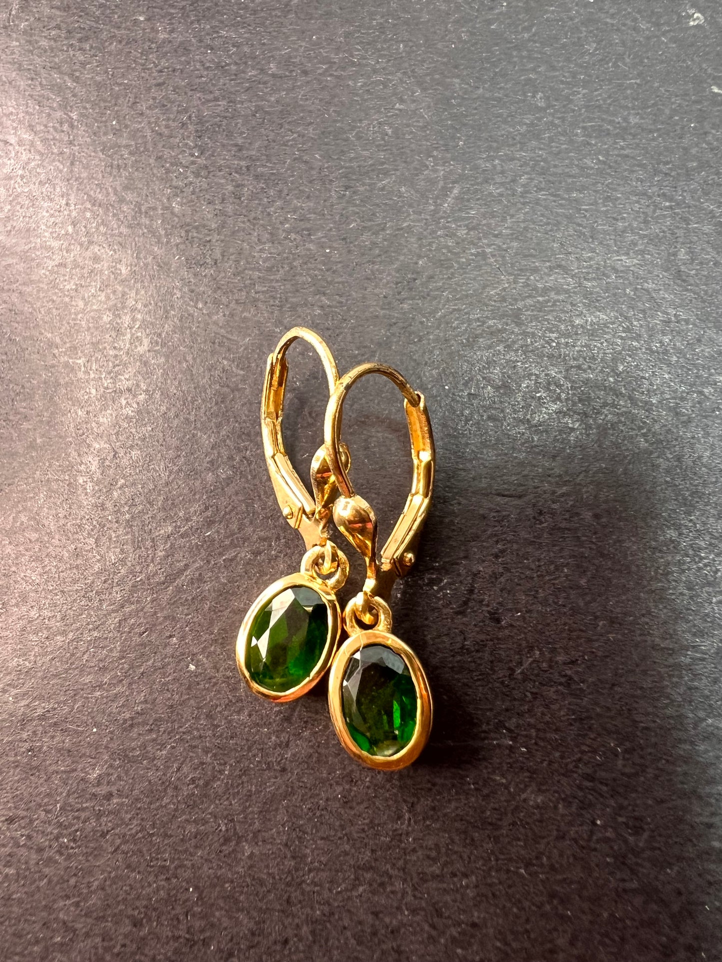 Chrome diopside lever back earrings in gold over sterling silver