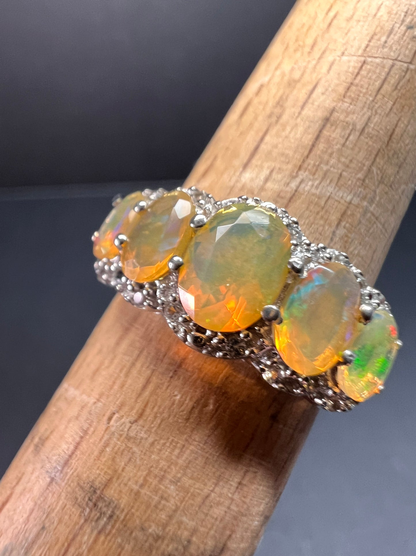 Vintage Ethiopian opal and zircon sterling silver ring size 7