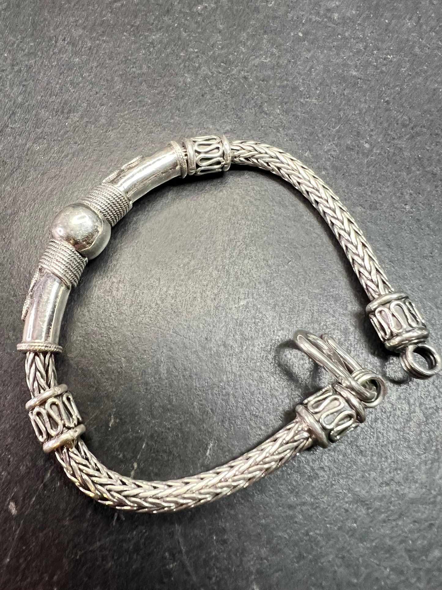 Vintage Sterling Silver Bali Byzantine Woven Hook Bracelet 8” 31g
