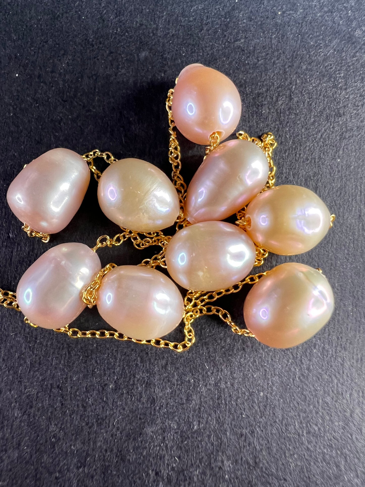 NEW multi colored freshwater pearl station necklace in gold over sterling silver