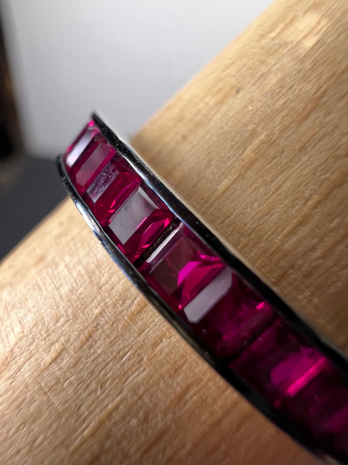 Lab pink sapphire eternity band stacker ring in sterling silver size 11