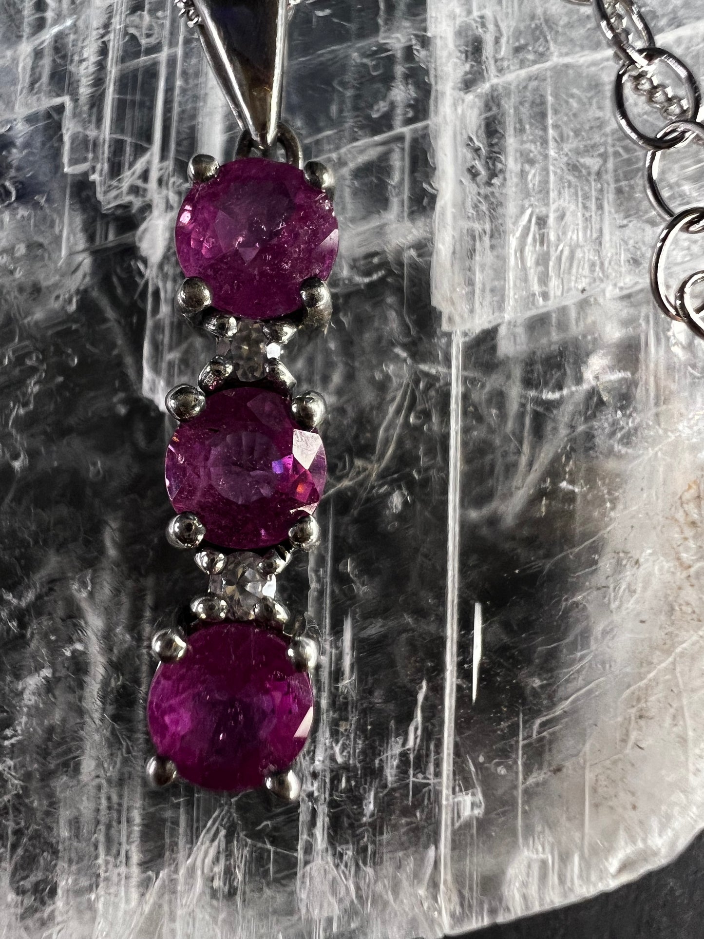 Pink Sapphire & White Topaz Sterling Silver Pendant Necklace 16-18”