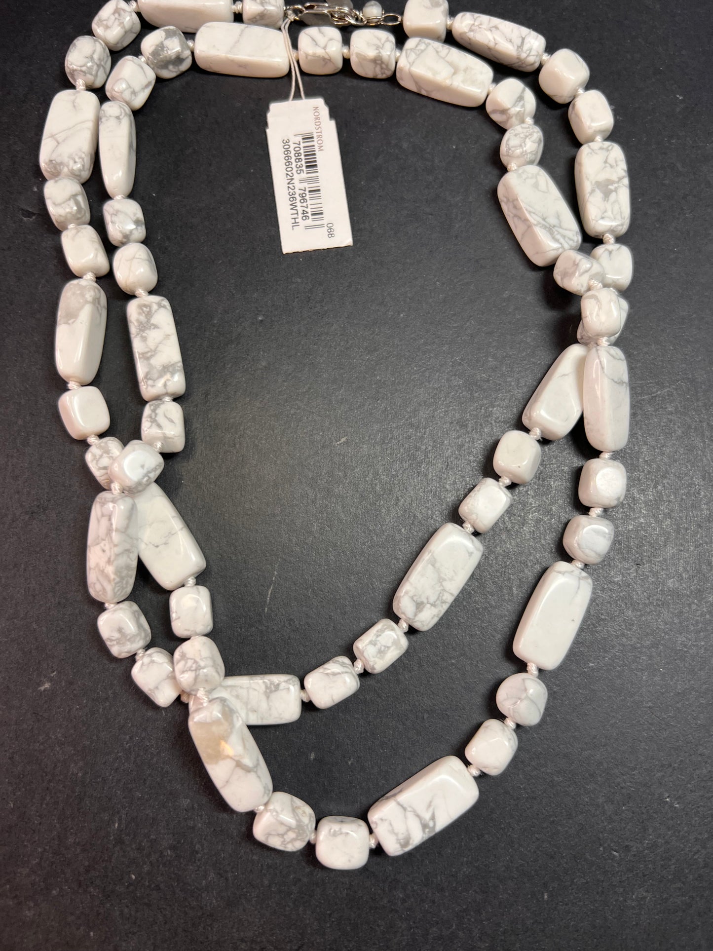 NEW howlite 36 inch knotted necklace with sterling silver clasp