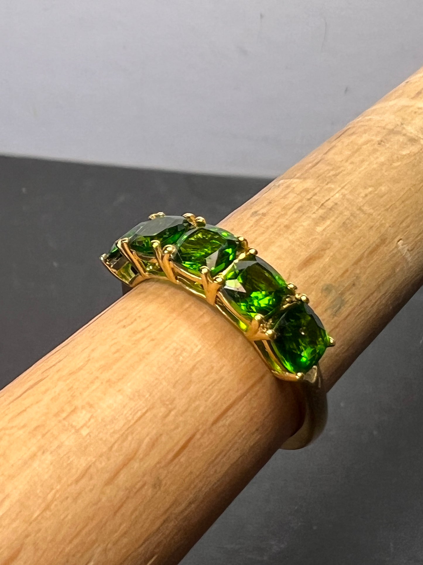 Natural Chrome Diopside 5 Stone Band Ring in Vermeil Yellow Gold Sterling Silver 3.00 ctw