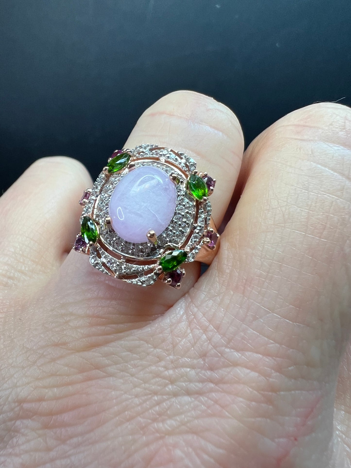 NEW Kunzite Chrome Diopside Garnet Zircon 925 Rose Gold Ring Sz 7