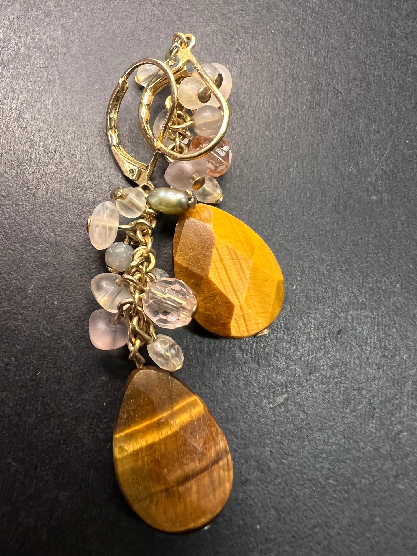 Avon tigers eye gold tone lever back chandelier earrings