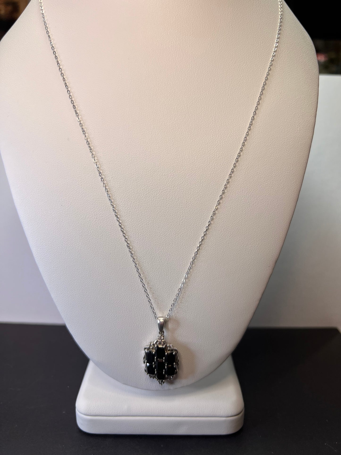 Elite shungite and white topaz sterling silver pendant and chain necklace