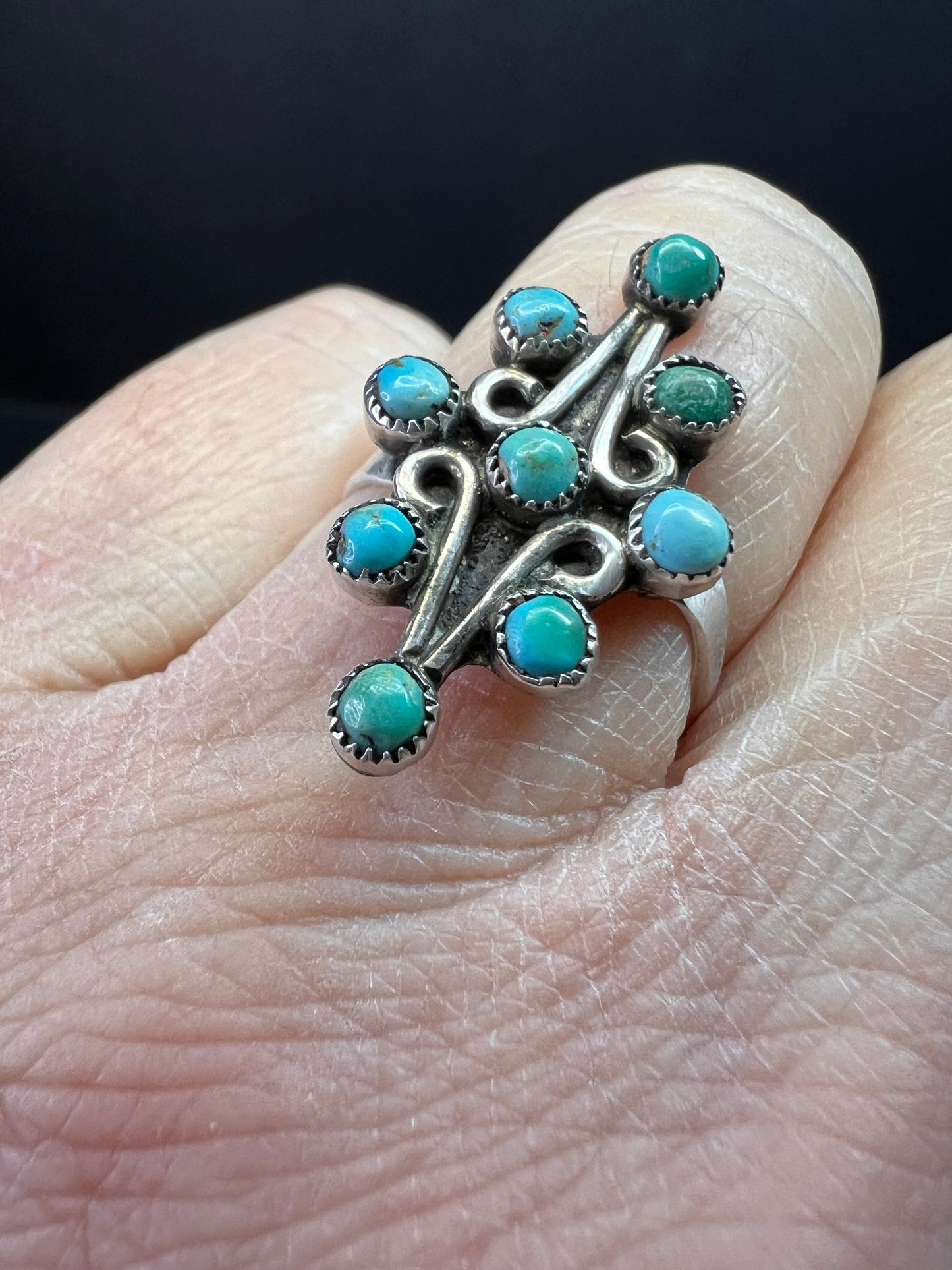 Vintage Sterling Turquoise Cluster Ring Size 7 Southwestern Style