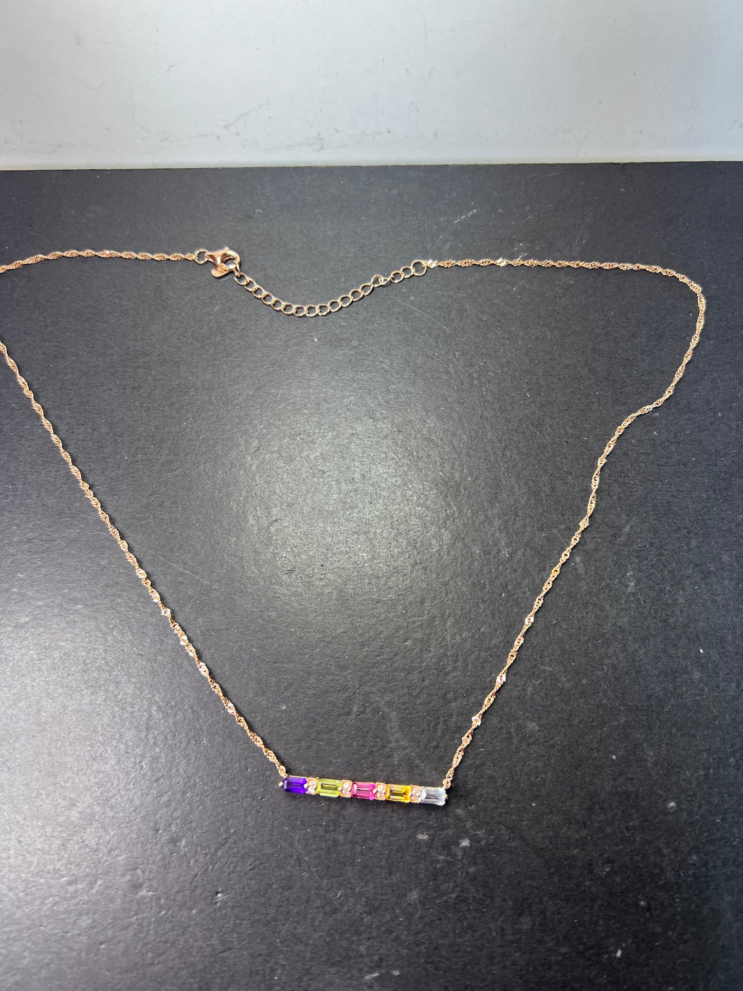 Multi stone bar necklace in 18k rose gold over sterling silver