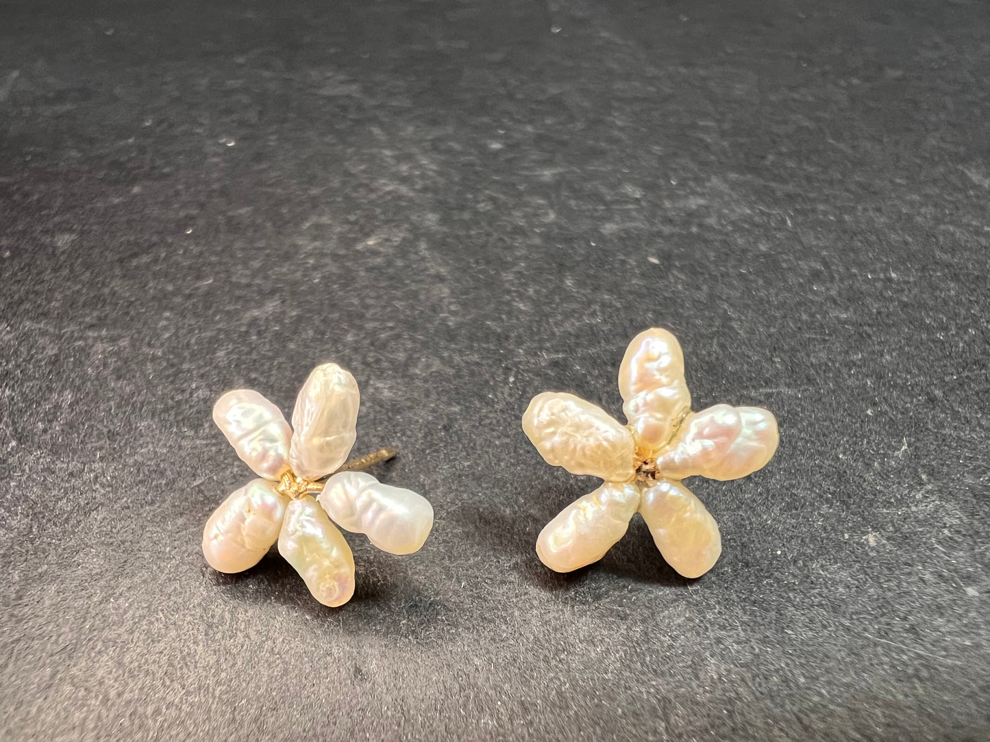 Vintage 14K Gold Freshwater Pearl Flower Stud Earrings No Backs