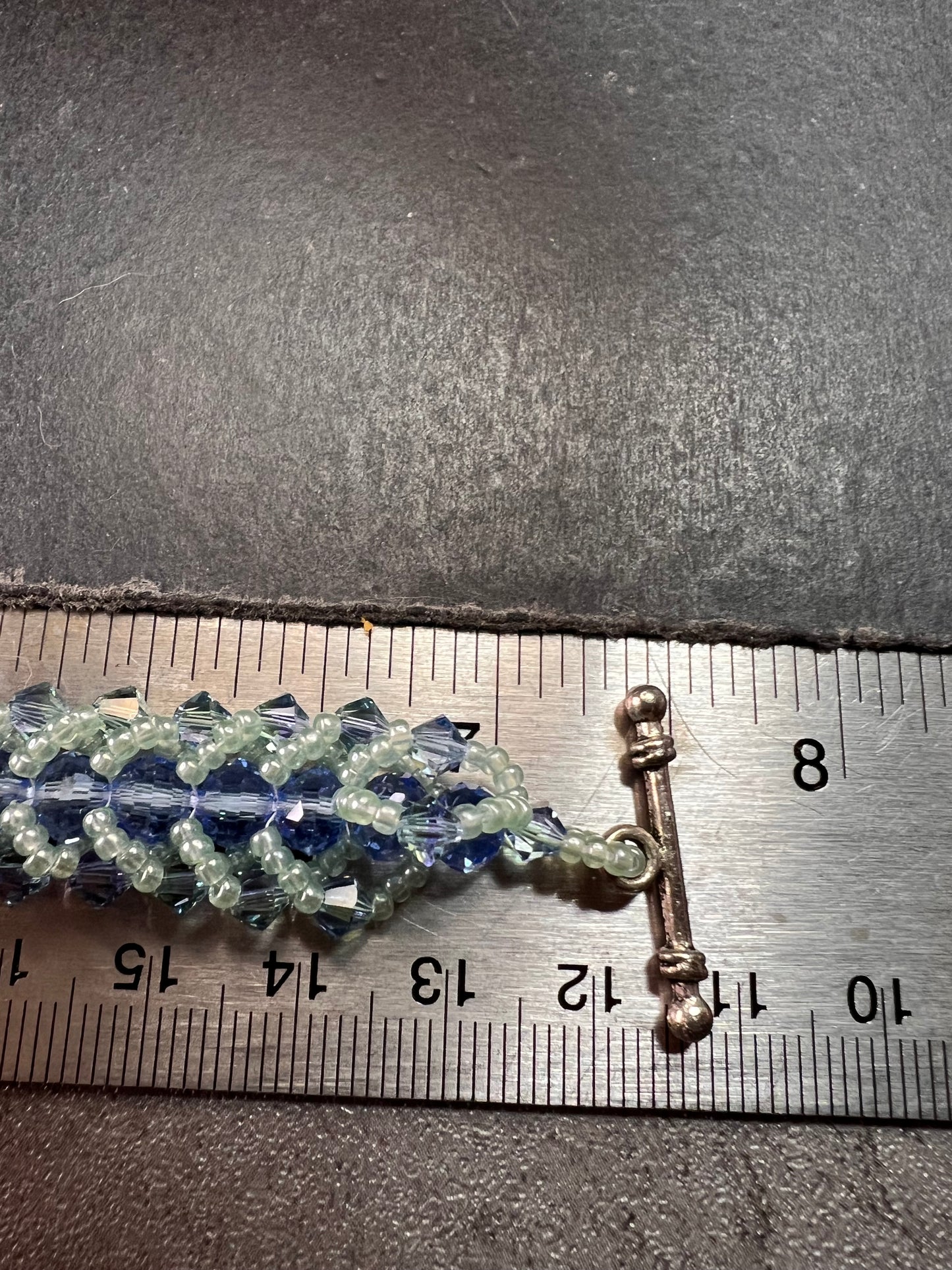 Vintage Blue & Green Crystal Beaded Chevron Braid Toggle Bracelet Y2K