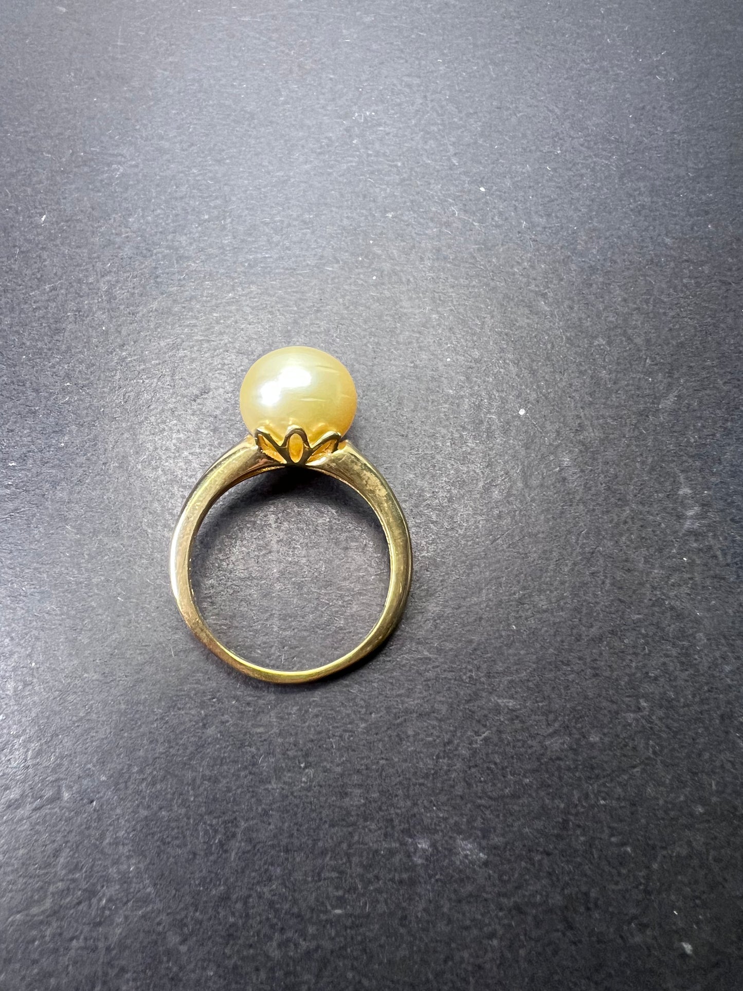 10mm yellow cultured pearl solitaire ring in gold over sterling silver size 9