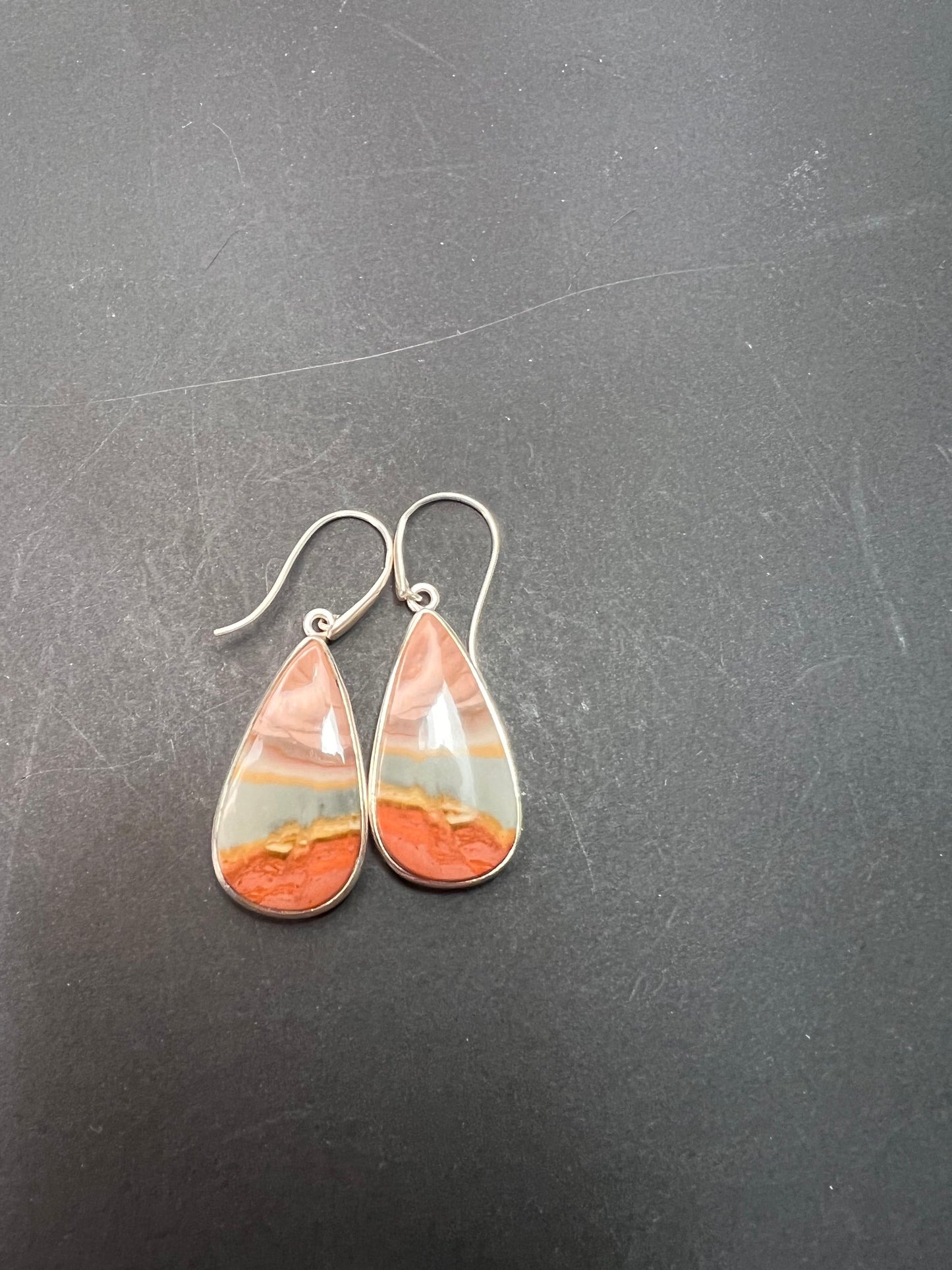 NEW Polychrome Jasper teardrop sterling silver dangle earrings 11.37 grams